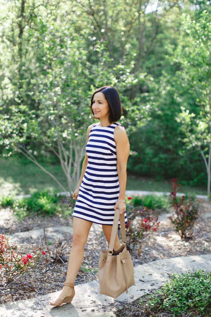 navy and white striped dress 