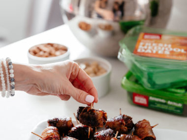 Bacon Wrapped Dates with Natural Delights Medjooll dates and Whole30 compliant bacon appetizer
