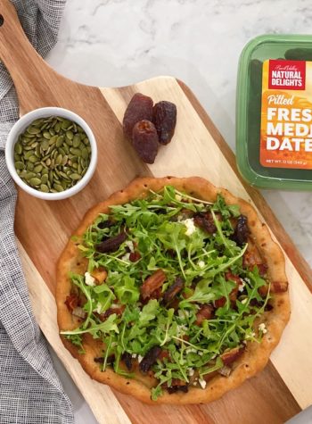 Bacon, Date, and Arugula Pizza with Natural Delights Medjool Dates