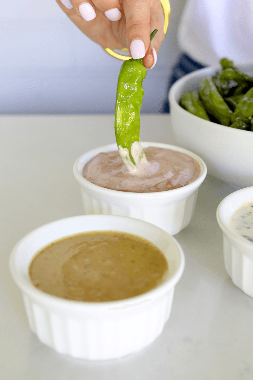 Whole30 Shishito Peppers and Dipping sauces 