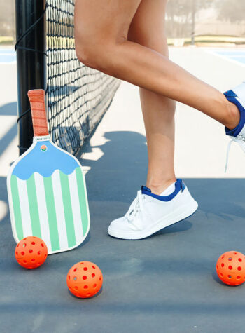 Easy Spirit pickleball shoes and Tangerine paddle